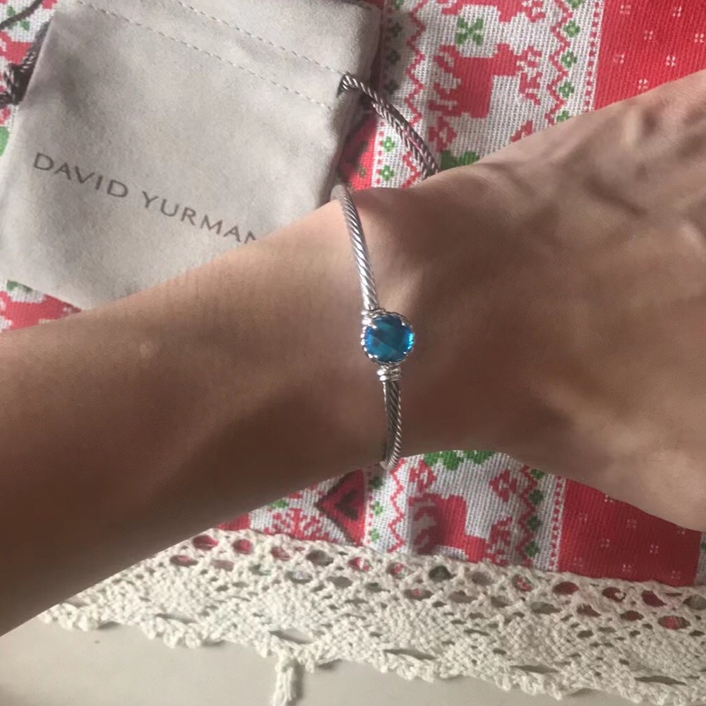 David Yurman Silver Bracelet with Vibrant Blue Stone 3mm - Picture 5 of 6